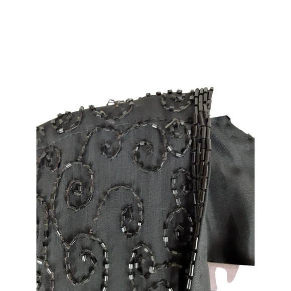 Vintage Niteline by Della Roufogali Black 100% Silk Beaded Blazer Jacket XL - Picture 9 of 12